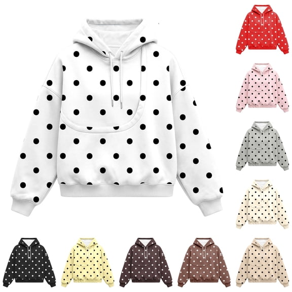 Trendfront Womens Cat Hoodie with Pet Pouch Polka Dot Long Sleeve Pullover with Front Pouch Casual Hoodies