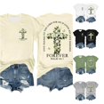 thumbnail image 1 of Trendfront Womens Christian T Shirt Floral Cross Graphic Front and Back Print Crewneck Short Sleeves Faith Tee, 1 of 3