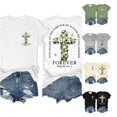 thumbnail image 1 of Trendfront Womens Christian T Shirt Floral Cross Graphic Front and Back Print Crewneck Short Sleeves Faith Tee, 1 of 3