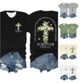 thumbnail image 1 of Trendfront Womens Christian T Shirt Floral Cross Graphic Front and Back Print Crewneck Short Sleeves Faith Tee, 1 of 3