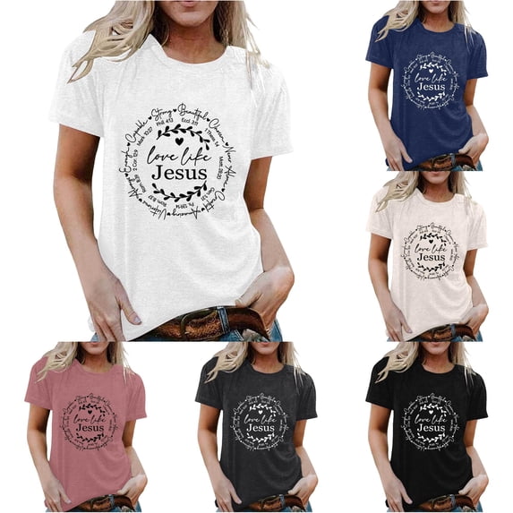 Trendfront Womens Christian T Shirt Love Life Jesus Faith Quote Print Short Sleeve Crew Neck Religious Graphic Tees