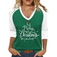 thumbnail image 1 of Trendfront Womens Christmas Graphic T Shirts V Neck 3/4 Raglan Sleeve Merry Holiday Winter Tee Tops for Christmas Gatherings And Winter Wear, 1 of 4