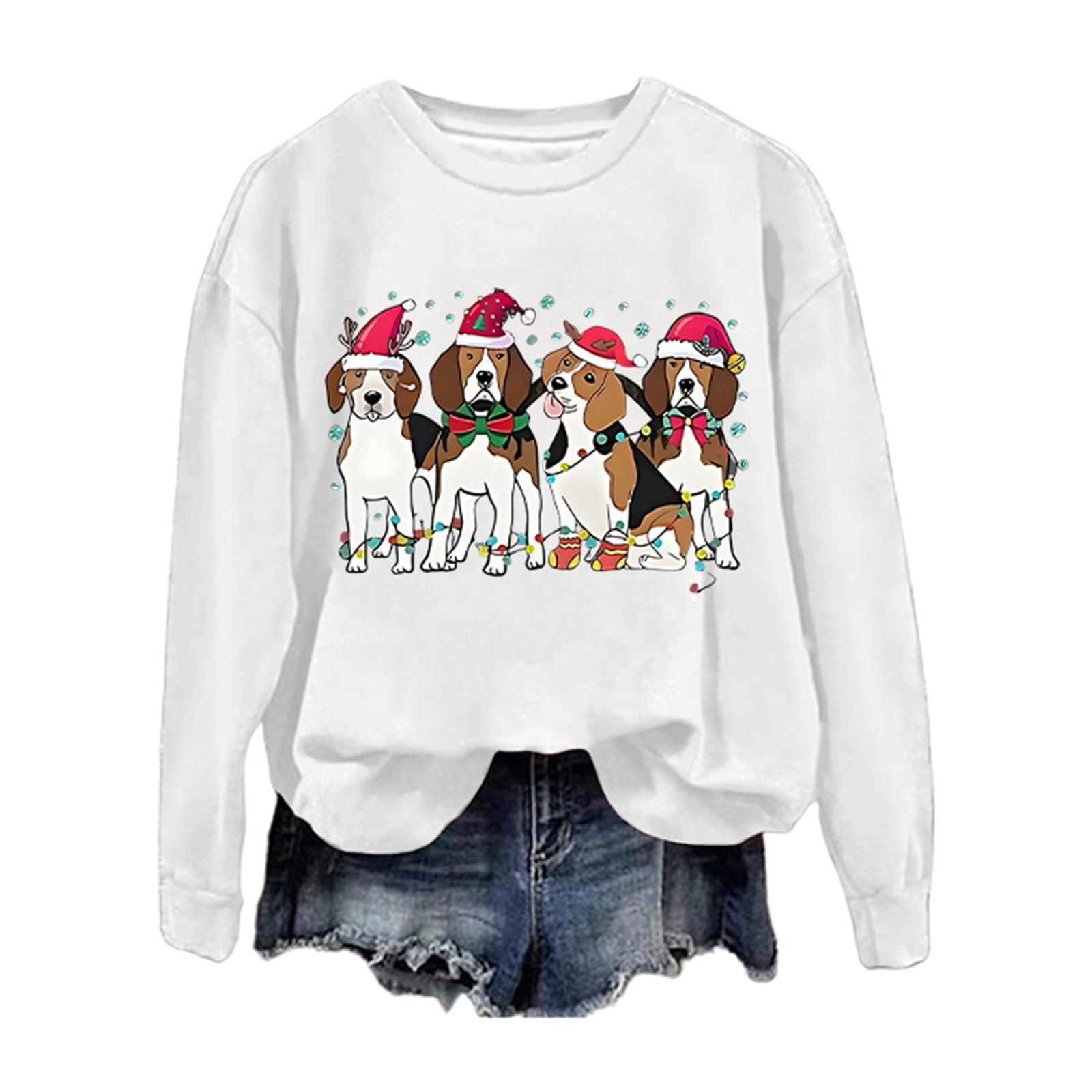 Trendfront Womens Christmas Sweatshirt Beagle Dog Santa Hat Graphic ...