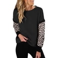 thumbnail image 1 of Trendfront Womens Color Block T Shirts With Cheetah Print Panel And Leopard Print Detail Crewneck Long Sleeve Casual Loose Fit Everyday Fall Layering Tee Tops, 1 of 4