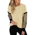thumbnail image 1 of Trendfront Womens Color Block T Shirts With Cheetah Print Panel And Leopard Print Detail Crewneck Long Sleeve Casual Loose Fit Everyday Fall Layering Tee Tops, 1 of 4