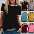 thumbnail image 1 of Trendfront Womens Contrast Ringer Tee Classic Relaxed Fit Soft Pullover Fashion Summer Crewneck T Shirts Short Sleeve Daily Wear Tops, 1 of 5