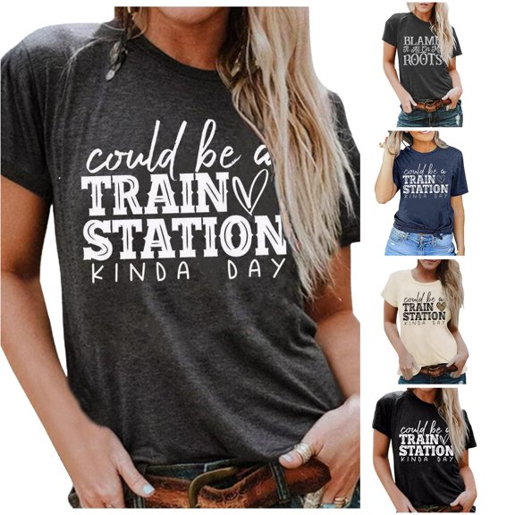Trendfront Womens Country Graphic T Shirt Blame It All On My Roots Crewneck Short Sleeve Western Cowboys Music Gifts Casual Tee Tops