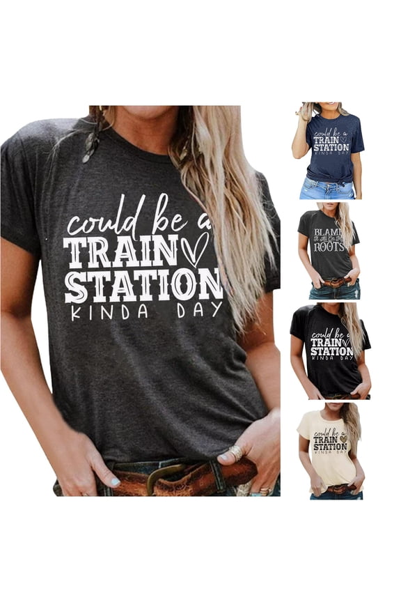 Womens Country Tee Blame It All On My Roots Graphic T-Shirt Crewneck Short Sleeve Western Cowboys Music Gifts Casual Tops