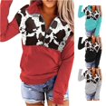 thumbnail image 1 of Trendfront Womens Cow Print Quarter Zip Sweatshirt Long Sleeve Animal Pattern Graphic Fall Winter Wear Pullover Top, 1 of 4