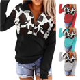 thumbnail image 1 of Trendfront Womens Cow Print Quarter Zip Sweatshirt Long Sleeve Animal Pattern Graphic Fall Winter Wear Pullover Top, 1 of 4