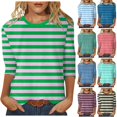 thumbnail image 1 of Trendfront Womens Crew Neck 3/4 Sleeve Tops Casual Classic Stripe Graphic Pattern Printed Tees Minimalist Everyday Apparel Style T-Shirts, 1 of 6