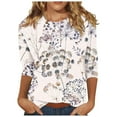 thumbnail image 1 of Trendfront Womens Crew Neck 3/4 Sleeve Tops Oversized Loose Fit Flower Floral Tees Graphic Pattern Printed Casual T-Shirts, 1 of 5