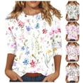 thumbnail image 1 of Trendfront Womens Crew Neck 3/4 Sleeve Tops Oversized Loose Fit Flower Floral Tees Graphic Pattern Printed Casual T-Shirts, 1 of 5
