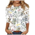 thumbnail image 1 of Trendfront Womens Crew Neck 3/4 Sleeve Tops Oversized Loose Fit Flower Floral Tees Graphic Pattern Printed Casual T-Shirts, 1 of 5