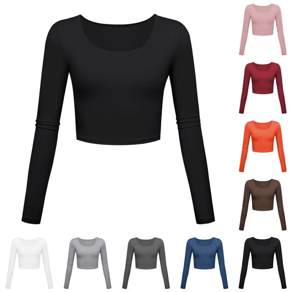 Trendfront Womens Crew Neck Long Sleeve Tops Solid Color Plain Simple Design Style Tees Casual Everyday Fashion Apparel T-Shirts