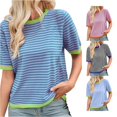 thumbnail image 1 of Trendfront Womens Crew Neck Short Sleeve T Shirts Horizontal Striped Tee Soft Lightweight Breathable Classic Stylish Tops, 1 of 6