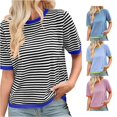 thumbnail image 1 of Trendfront Womens Crew Neck Short Sleeve T Shirts Horizontal Striped Tee Soft Lightweight Breathable Classic Stylish Tops, 1 of 7