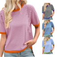 thumbnail image 1 of Trendfront Womens Crew Neck Short Sleeve T Shirts Horizontal Striped Tee Soft Lightweight Breathable Classic Stylish Tops, 1 of 6