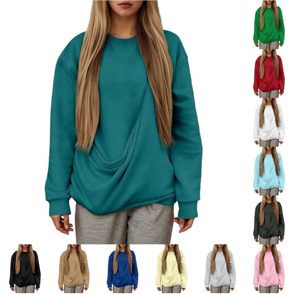 Trendfront Womens Crewneck Sweatshirt Long Sleeve Pullover With Pet Pocket Front Design Casual Relaxed Fit Everyday Sweatshirt