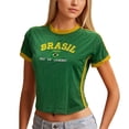thumbnail image 1 of Trendfront Womens Crop Top Brasil Graphic Y2K Baby Tee Fitted Slim Fit Crewneck Football Fan Stadium Chic Match Day Going Out Streetwear Tops, 1 of 6