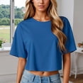 thumbnail image 1 of Trendfront Womens Crop Tops Crewneck Short Sleeve Solid Color Loose Fit Casual Lightweight Basic Summer Tee Tops, 1 of 5