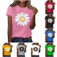 thumbnail image 1 of Trendfront Womens Cute Daisy Floral T-Shirts Crewneck Short Sleeve Regular Fit Graphic Tunics Vintage Casual Summer Tee for Women, 1 of 4