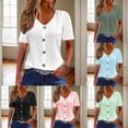 thumbnail image 1 of Trendfront Womens Cutout Button Down Tops V Neck Casual Loose Fit Short Sleeve Tee Trendy Fashion T Shirts Relaxed Pullover Daily Wear, 1 of 9