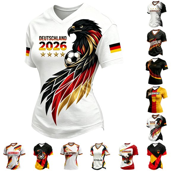Trendfront Womens Deutschland Soccer Fan Tee Tops V Neck Short Sleeve Country Pride Graphic Match Day Athletic T Shirts