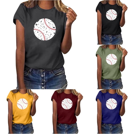 Trendfront Womens Distressed Baseball Graphic Tee Sports T Shirt Crewneck Short Sleeve Softball Game Day Fan Gifts Summer Casual Tops