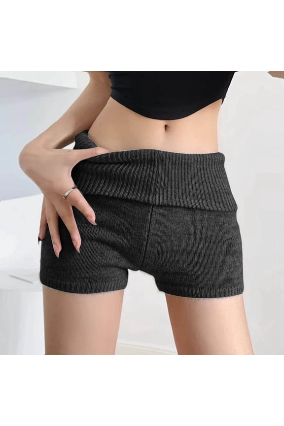 Womens Early Spring High Waisted Knit Booty Shorts Hem Casual Hotpants Flattering Slim Fit Summer Vacation Bottoms