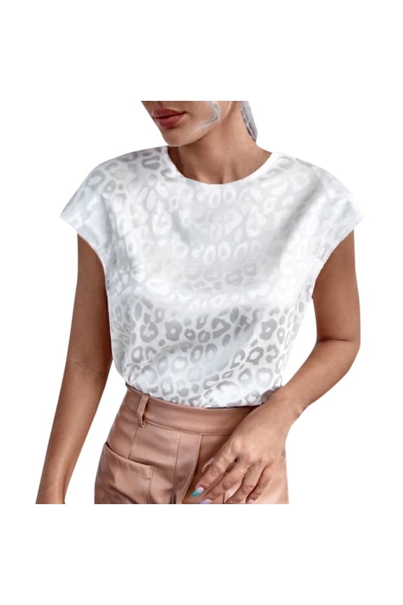 Womens Everyday Tonal Leopard Print Crop Top Cheetah Print Pattern Crewneck Short Sleeve Fitted Style Casual Summer Night Out Tee Tops