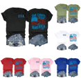 thumbnail image 1 of Trendfront Womens Faith Graphic T Shirts Crewneck Short Sleeve She Loves Jesus And America Too USA American Flag Front And Back Print 250th Anniversary 4th Of July Tee Tops, 1 of 4