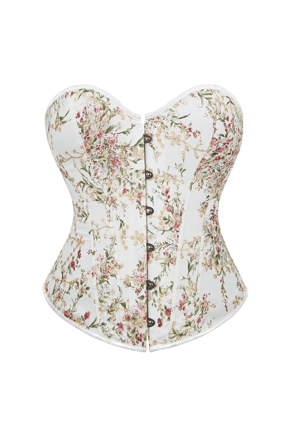 Womens Floral Print Corset Top Front Hook Closure Bustier Style Structured Waist Cincher Shaping