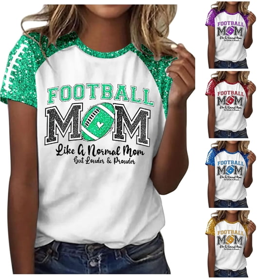 Trendfront Womens Football Mom Graphic T Shirts Crewneck Short Raglan Sleeve Sparkle Sports Casual Tee Tops