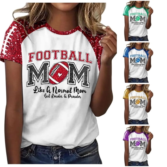 Trendfront Womens Football Mom Graphic T Shirts Crewneck Short Raglan Sleeve Sparkle Sports Casual Tee Tops