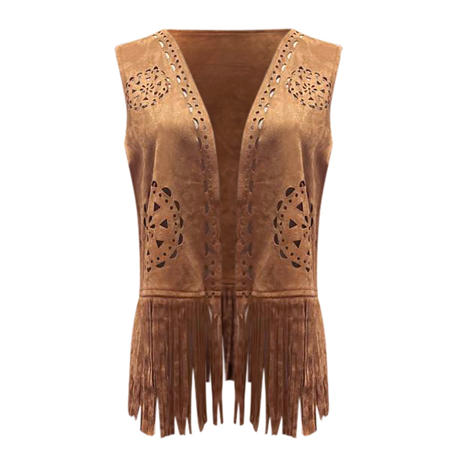 Trendfront Womens Fringe Vest Sleeveless Open Front Crochet Knit Jacket Boho Cutout Tassel Design Casual Lightweight Outerwear