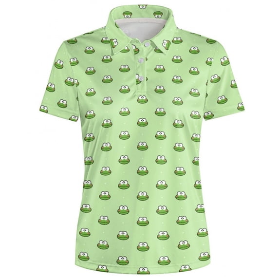 Trendfront Womens Print Polo Shirts Collared V Neck Short Sleeve Button Placket Slim Fit Casual Everyday Tops