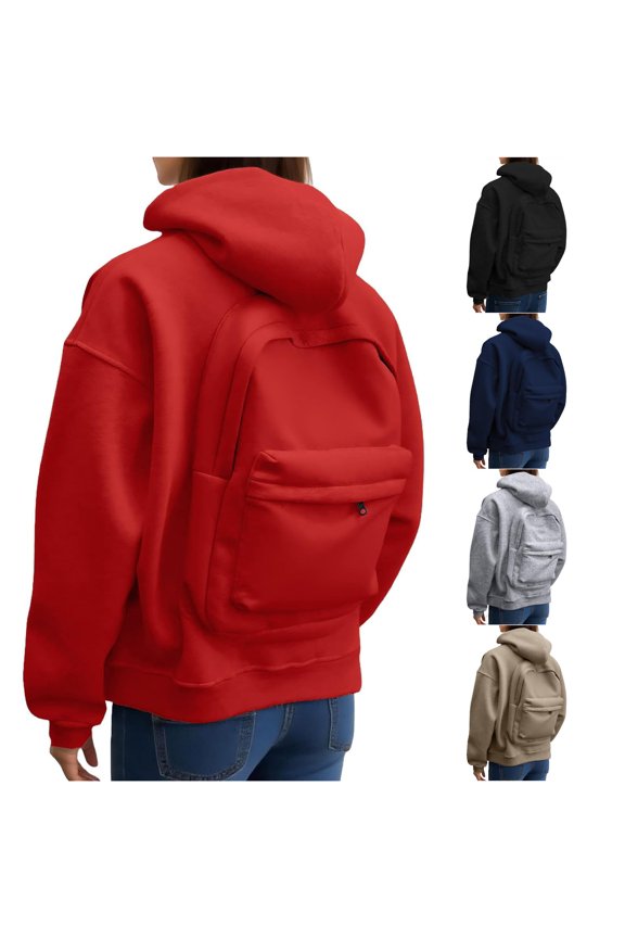 Womens Full Zip Hoodie Long Sleeve Drawstring Hooded Sweatshirt With Backpack Pocket Design Solid Color Casual Fall Winter Jacket