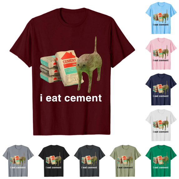 Trendfront Womens Funny Cat Graphic Tee I Eat Cement T Shirt Crewneck Short Sleeve Novelty Humorous Weird Casual Fashion Tops