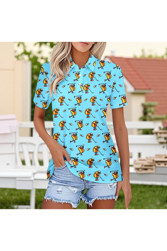 Womens Funny Golf Graphic T Shirts Crewneck Short Sleeve Cartoon Golfer Novelty All Over Print Casual Tee Tops