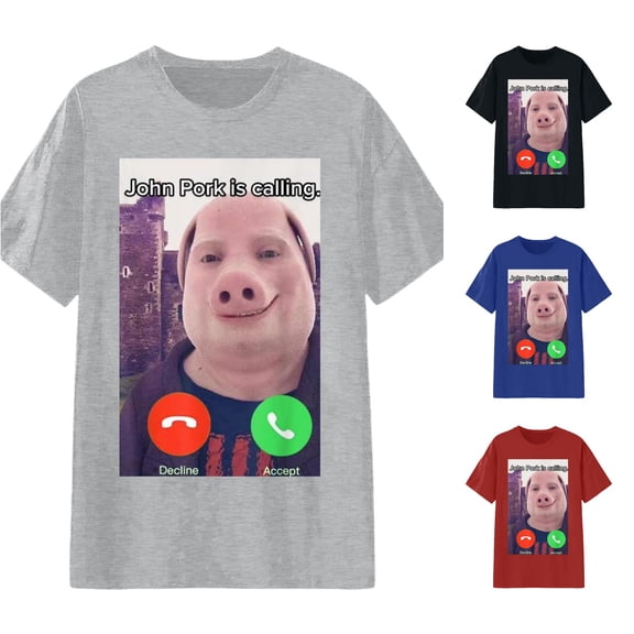 Trendfront Womens Funny Meme T-Shirt John Pork Is Calling Graphic Tee Crewneck Short Sleeve Novelty Humorous Internet Gifts Casual Tops