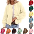thumbnail image 1 of Trendfront Womens Fuzzy Knit Cardigan Crew Neck Long Sleeve Button Front Balloon Sleeve Cropped Relaxed Fit Casual Fall Winter Sweater Top, 1 of 4