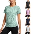 thumbnail image 1 of Trendfront Womens Geometric Pattern T Shirts Crew Neck Short Sleeve All Over Abstract Print Athletic Performance Gym Workout Activewear Top, 1 of 6