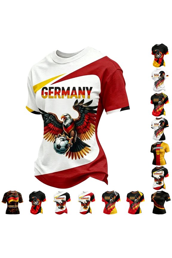 Womens Germany Soccer Jersey Crewneck Short Sleeve Country Pride Graphic Football Fan Match Day Athletic Tee Tops