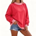 thumbnail image 1 of Trendfront Womens Gingham Contrast Sweatshirts Long Sleeve Crewneck Layered Hem Casual Loose Fit Pullover Tops, 1 of 3