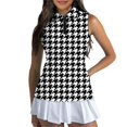thumbnail image 1 of Trendfront Womens Golf Polo Shirts Houndstooth Print Sleeveless Quarter Zip Collared Pleated Athletic Tennis Sport Tops, 1 of 4
