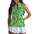 thumbnail image 1 of Trendfront Womens Golf Polo Shirts Tropical Floral Print Sleeveless Quarter Zip Collared Pleated Athletic Tennis Tee Tops, 1 of 5