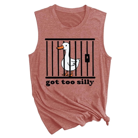 Trendfront Womens Got Too Silly Graphic Tank Tops Crewneck Sleeveless Funny Goose Meme Casual Summer Muscle Tops