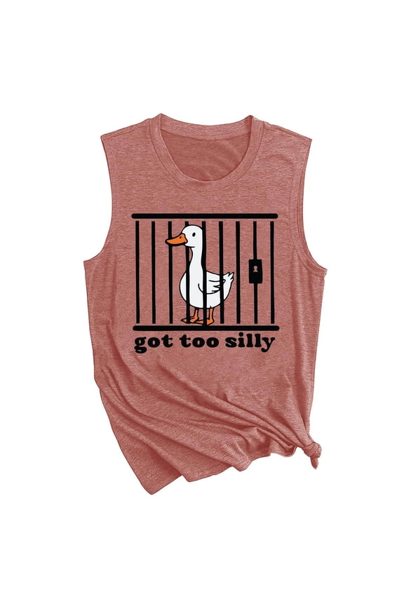 Womens Got Too Silly Graphic Tank Tops Crewneck Sleeveless Funny Goose Meme Casual Summer Muscle Tops