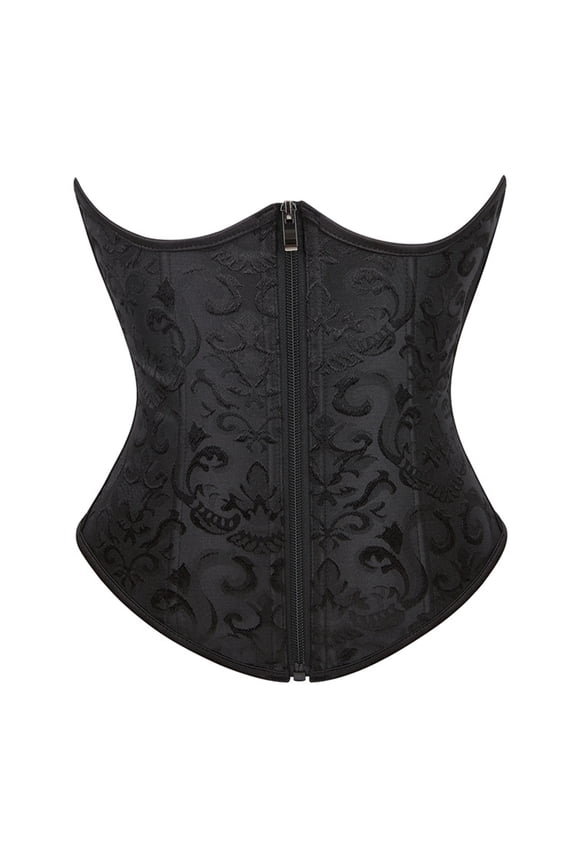 Womens Gothic Corset Top Brocade Pattern Zip Front Closure Waist Cincher Bustier Vintage Victorian Steampunk Costume Outfit